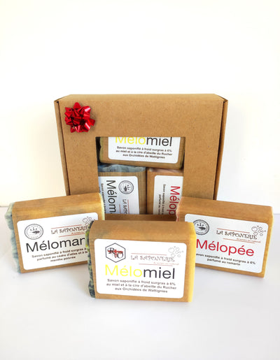 Coffret 3 savons: Mélomane - Mélomiel - Mélopée avec 2 loofah offert